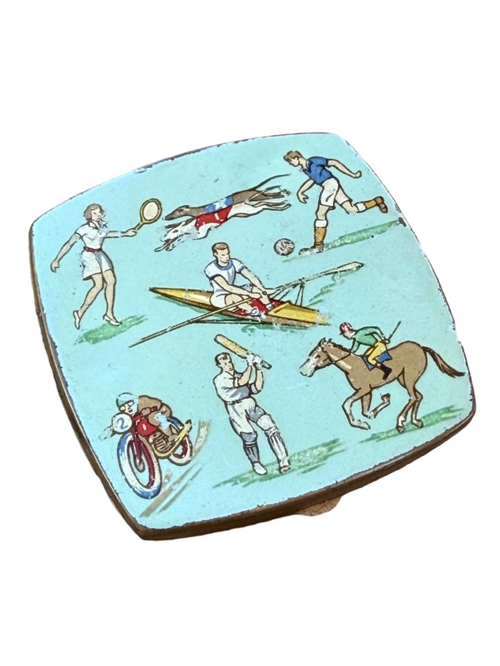 Vintage Mid Century Stratton Sports Theme Aqua Square Compact